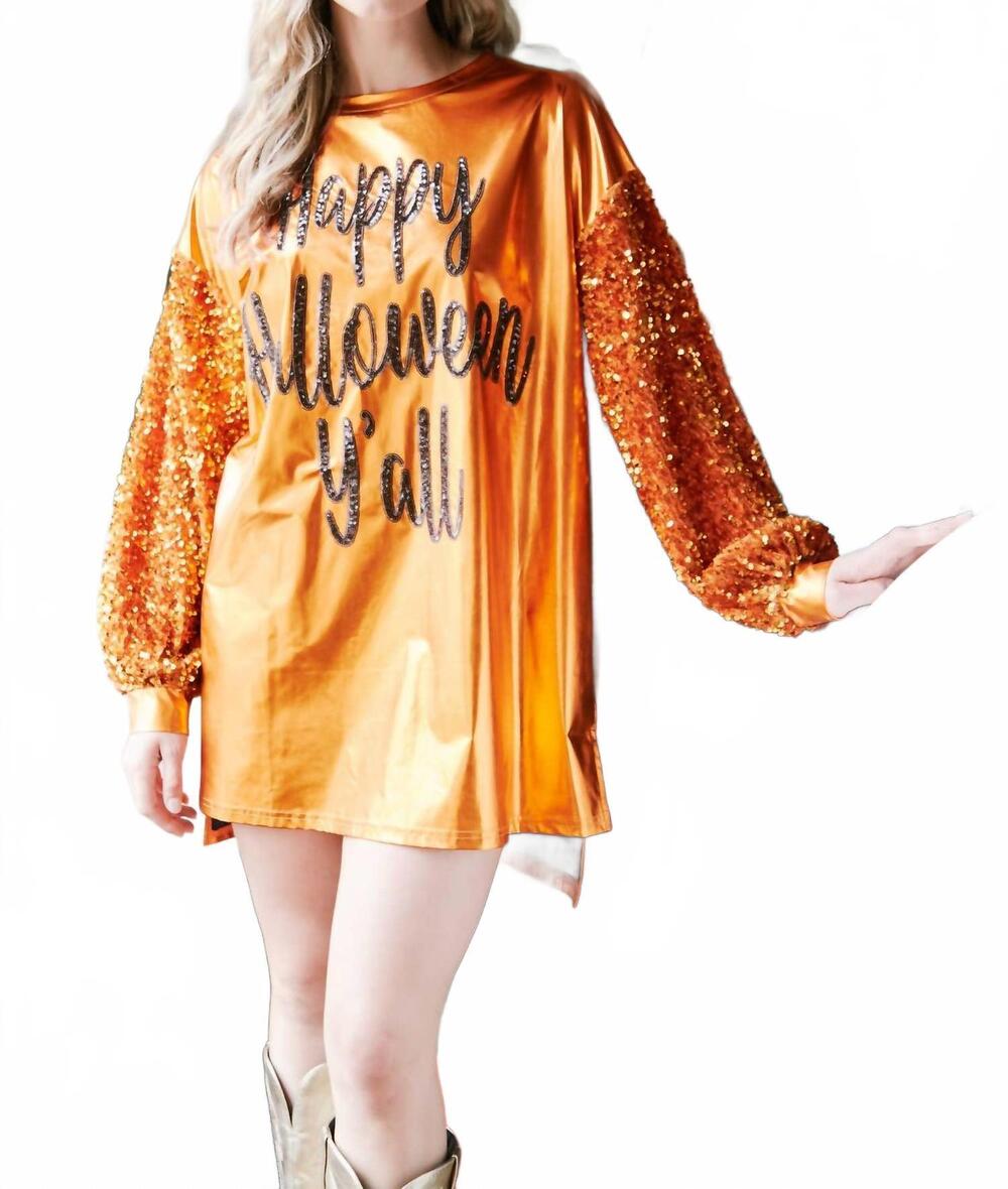 NEW FANTASTIC FAWN happy halloween sequin mini dress in orange